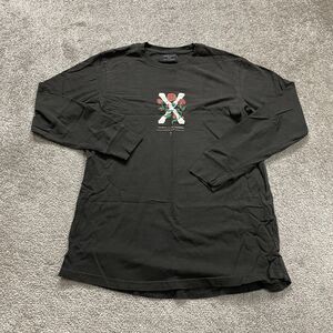 Longline Fit Basic T-Shirt Womens Small Black Graphic Crew Neck Long Sleeve Tee